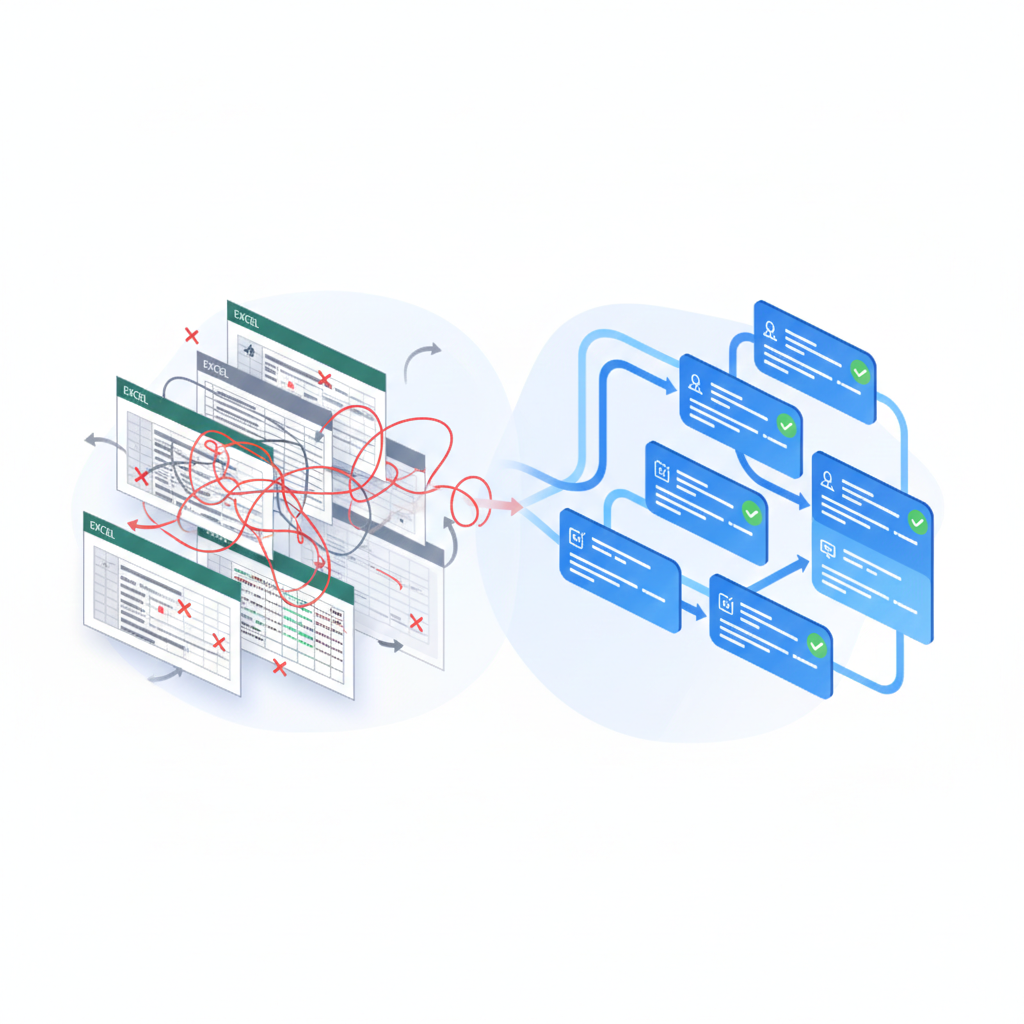 Excel chaos vs Pricima organized workflow